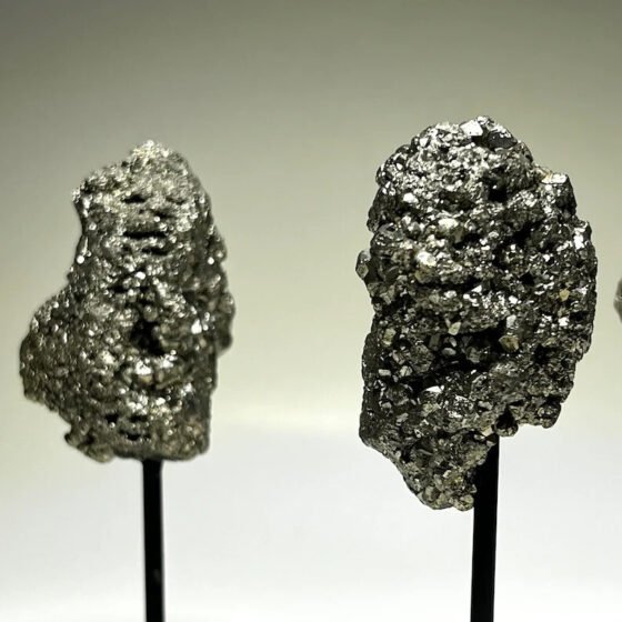 Natural Pyrite Crystal Cluster On Metal Stand Peru Home Office Decorative Stand 2