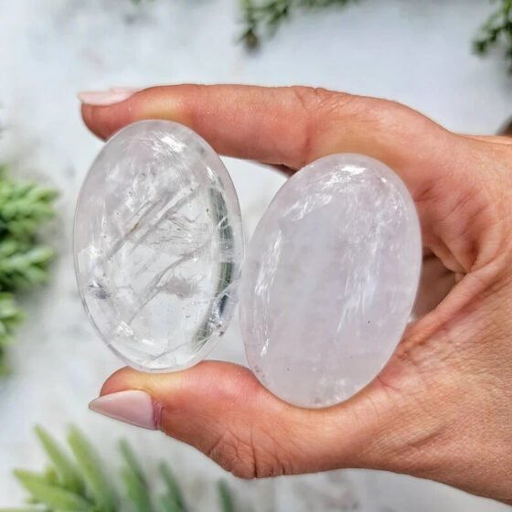 2Pcs Set Clear Quartz Crystal Palmstone Pocket Worry Stone Home OfficeDecorative 2