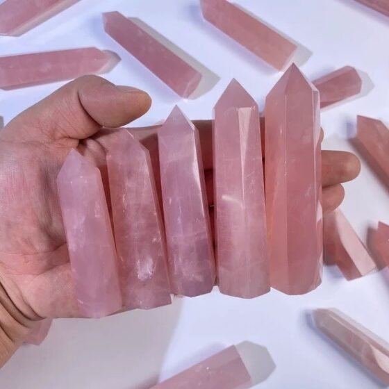 3Pcs Set Rose Quartz Crystal Obelisk Tower Crystal Carved Point Home OfficeDecor 1