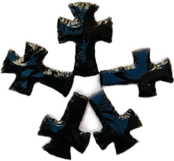 5pcs Set Black Obsidian Crystal Cross Pendant & Jewelry Stone Charm Gift 3-4inch 1