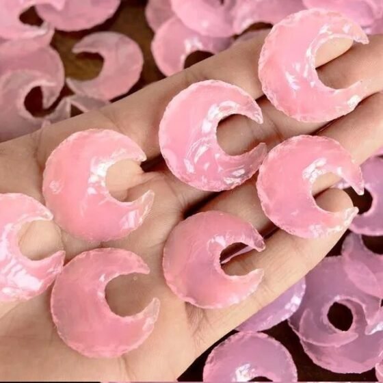 5 Pcs Rose Quartz Crescent Moon Crystal Gemstone for Jewelry Making Home Decor 1