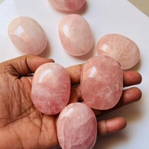 3Pcs Set Rose Quartz Crystal Palm Stone Healing Crystal Oval Pocket Worry Stone 2