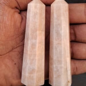 2Pcs Set Peach Moonstone Tower Hand Carved Crystal Home Office Decorative Point 1