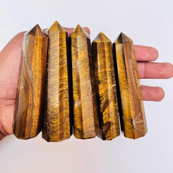 2Pcs Set Tiger Eye Crystal Point Tower Hand Carved Crystal Home Office Decor 2