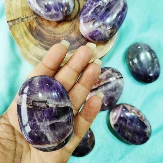 3Pcs Set Amethyst Crystal Purple Palmstone Hand Carved Crystal Home Office Decor 1