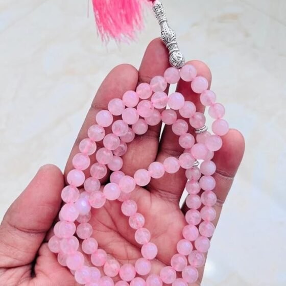 Rose Quartz Crystal Tasbeeh Aqeeq Prayer Beads Islamic Misbaha Sebha 98+2 Beads 2