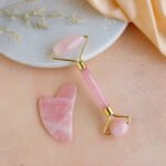 Rose Quartz Roller and Gua sha Set Reduces Wrinkles Fine lines and Dark Circles 1