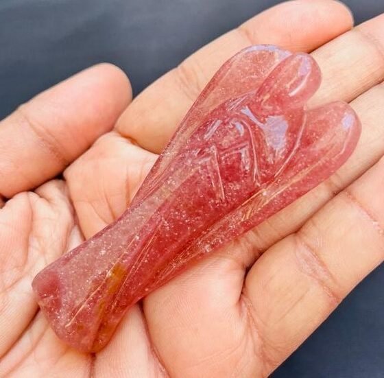 Strawberry Crystal Angel Hand Carved Crystal Home Office Decorative Angel 3-4" 2