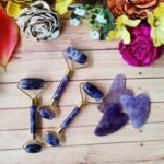 Amethyst Massage Roller and Gua sha Set Pink Jade Roller Crystal Carved Massager 1
