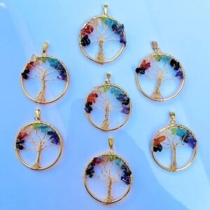 5 Pcs Set Tree of Life Seven Chakra Golden Pendants Yoga Chakra Pendant Gift 2