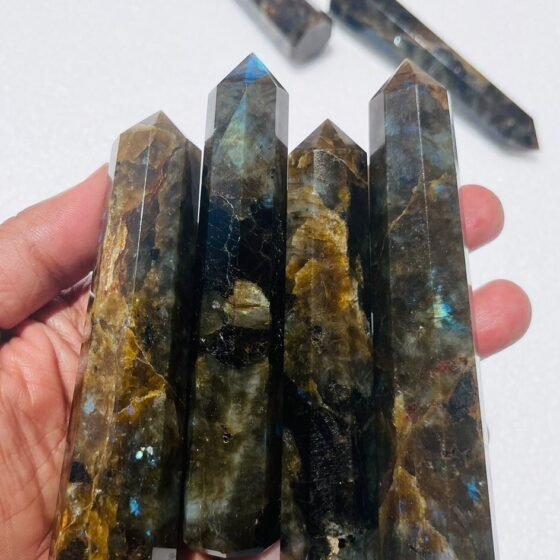 3Pcs Set Flashy Labradorite Point Tower Hand Carved Crystal Home Office Decor 1