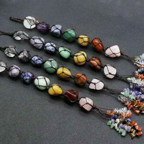Seven Chakra Crystal Car Window Hanger Hand Carved Crystal Tumble Hanger 2