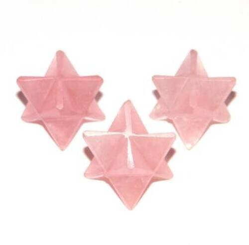 3 Pcs Set Natural Rose Quartz Crystal Merkaba Star Pocket Stone Healing Crystal 1