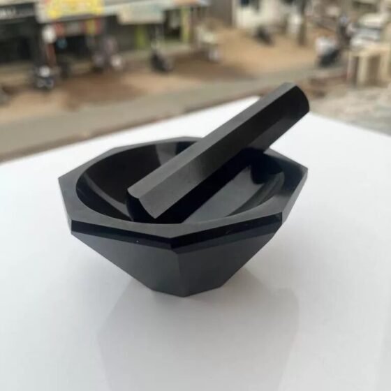 Generic Natural Black Tourmaline Pestle Mortar Carved Stone Pestle Mortar Gift 1