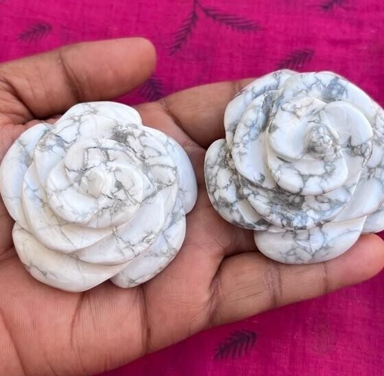 Howlite Crystal Flower Carved Howlite Crystal Rose Flower Handmade White Howlite 2