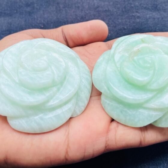 Amazonite Crystal Flower Rose Handmade Crystal Carved Flower For Home Decor 2