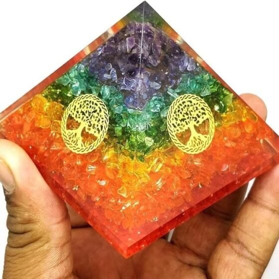 2 Pcs Set Lapis Lazuli & 7 Chakra Orgone Crystal Pyramid Seven Chakra Reiki 2