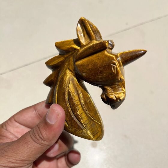 Large Tiger’s Eye Crystal Unicorn Hand Carved Crystal Horse Head For Home Decor 1