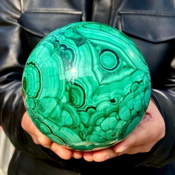 Large Green Malachite Crystal Sphere Healing Crystal Malachite Ball ForHomeDecor - View 2 of 3