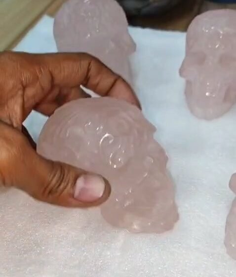 Large Rose Quartz Crystal Skull Carving | Natural Pink Gemstone Healing Sculptur - View 2 of 8